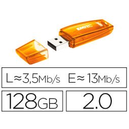 Memoria usb emtec flash c410 128 gb 2.0 naranja