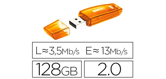 Memoria usb emtec flash c410 128 gb 2.0 naranja