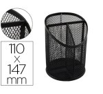 Cubilete portalapices q-connect negro metal redondo rejilla con 3 compartimentos diametro 110 mm alto 147 mm