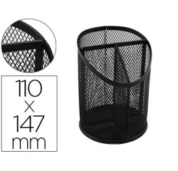 Cubilete portalapices q-connect negro metal redondo rejilla con 3 compartimentos diametro 110 mm alto 147 mm