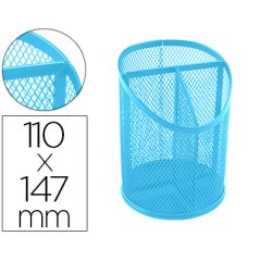 Cubilete portalapices q-connect turquesa metal rejilla con 3 compartimentos diametro 110 mm alto 147 mm