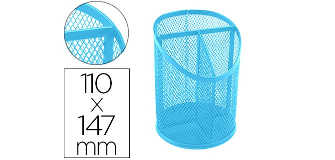 Cubilete portalapices q-connect turquesa metal rejilla con 3 compartimentos diametro 110 mm alto 147 mm