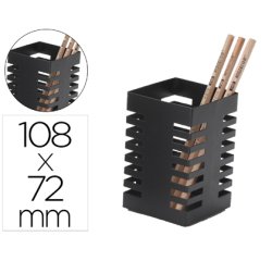 Cubilete portalapices q-connect negro metal cuadrado 72x108 mm