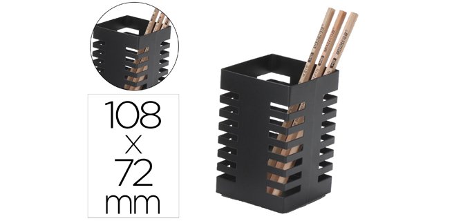 Cubilete portalapices q-connect negro metal cuadrado 72x108 mm