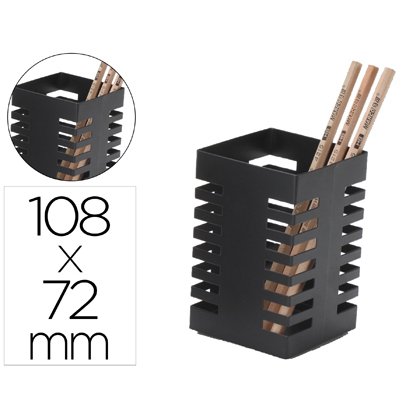 Cubilete portalapices q-connect negro metal cuadrado 72x108 mm
