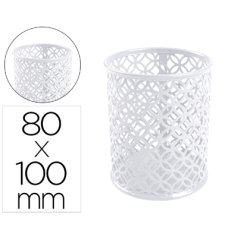 Cubilete portalapices q-connect blanco metal redondo diametro 80 mm alto 100 mm