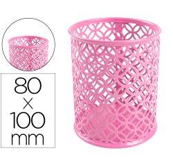 Cubilete portalapices q-connect metal rosa redondo diametro 80 mm alto 100 mm