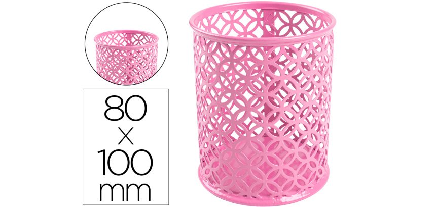 Cubilete portalapices q-connect metal rosa redondo diametro 80 mm alto 100 mm