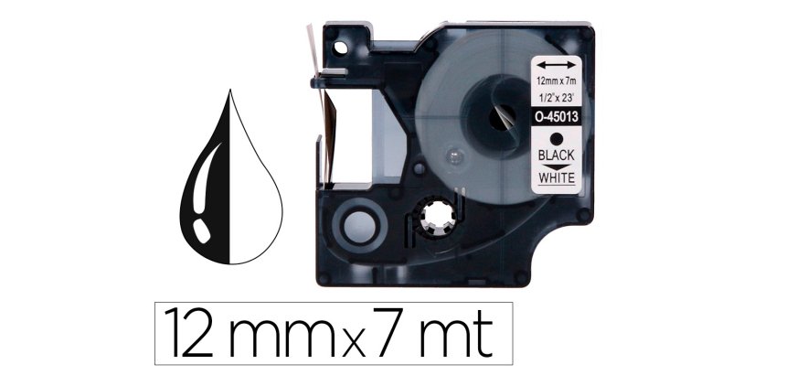 Cinta q-connect 1000 negro-blanco 12mm x 7m dymo