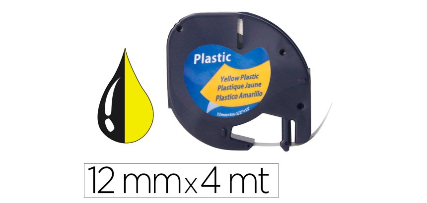 Cinta q-connect 12mm x 4mt negro-hiperamarillo para maquina letratag