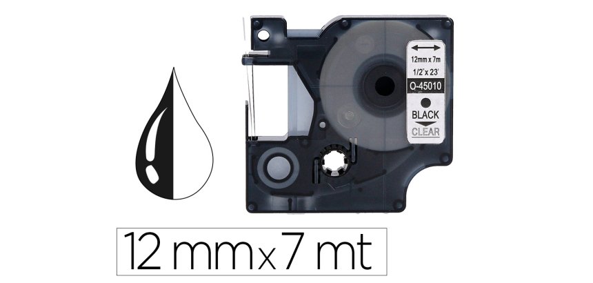 Cinta q-connect negro-transparente 12mm x 7mt dymo