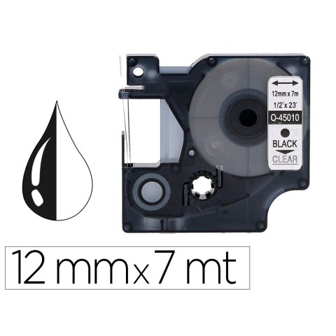 Cinta q-connect negro-transparente 12 mm x 7 m dymo