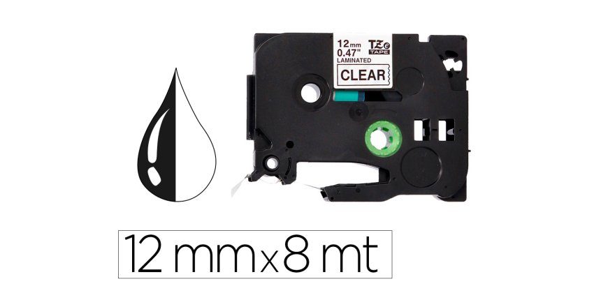Cinta q-connect tze-131 transparente-negro 12mm longitud 8 mt