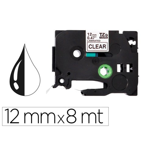 Cinta q-connect tze-131 transparente-negro 12mm longitud 8 m