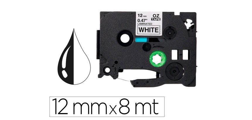 Cinta q-connect tze-231 blanco-negro 12mm longitud 8 m