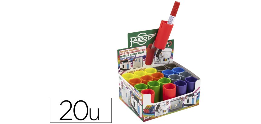 Cubilete plastico faibo magnetico expositor de 20 unidades colores opacos surtidos