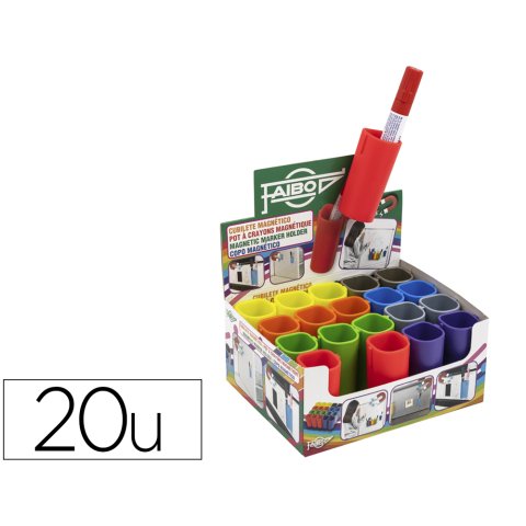 Cubilete plastico faibo magnetico expositor de 20 unidades colores opacos surtidos