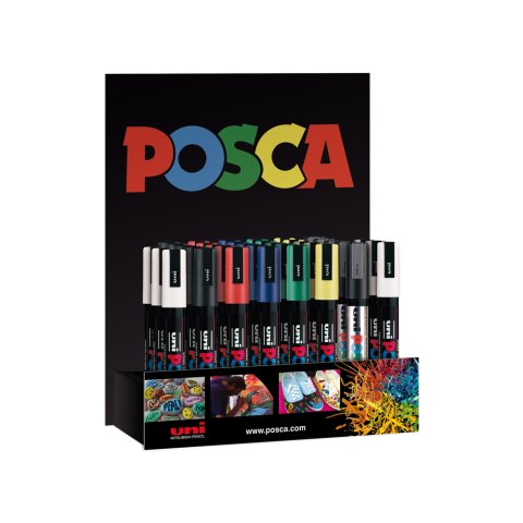 Rotulador uni-ball posca pc5m pintura base al agua 1,8-2,5 mm expositor 36 unidades colores surtidos