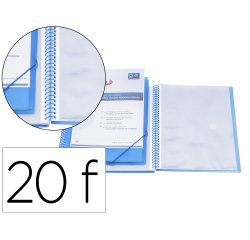 Carpeta pardo escaparate con espiral 20 fundas polipropileno con gomas personalizable color azul