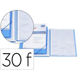 Carpeta pardo escaparate con espiral 30 fundas polipropileno con gomas personalizable color azul