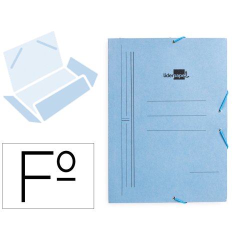 Carpeta liderpapel gomas tres solapas carton pintado folio color azul