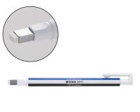 Portagomas tombow mono zero con clip goma rectangular 2,5 x 5 mm color blanco azul y negro