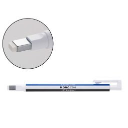 Portagomas tombow mono zero con clip goma rectangular 2,5 x 5 mm color blanco azul y negro