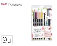 Set watercoloring tombow floral 9 piezas