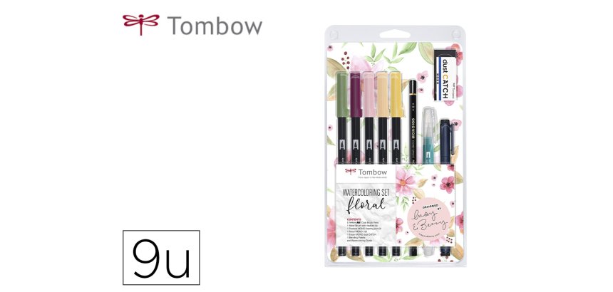 Set watercoloring tombow floral 9 piezas