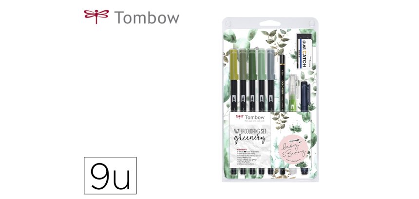 Set watercoloring tombow greenery 9 piezas