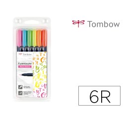Rotulador tombow fudenosuke tinta base de agua punta pincel dura estuche de 6 unidades colores neon
