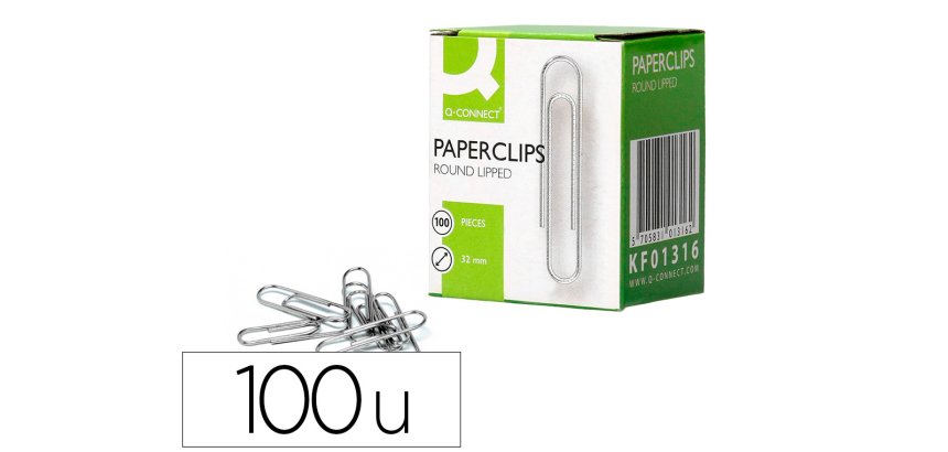Clips niquelados q-connect nº 32 mm caja de 100 unidades