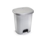 Papelera contenedor plasticforte plastico con tapadera y pedal 27 litros color plata 380x320x450 mm