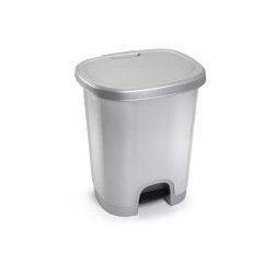 Papelera contenedor plasticforte plastico con tapadera y pedal 27 litros color plata 380x320x450 mm