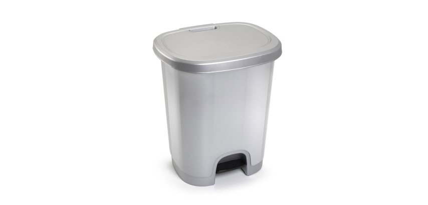 Papelera contenedor plasticforte plastico con tapadera y pedal 27 litros color plata 380x320x450 mm
