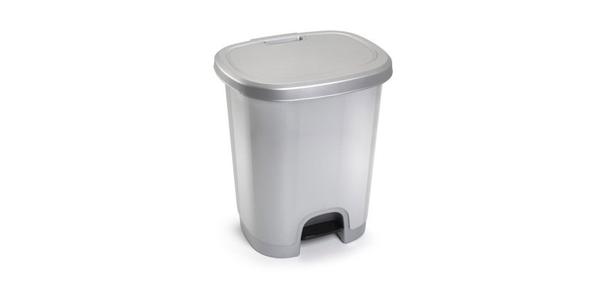 Papelera contenedor plasticforte plastico con tapadera y pedal 27 litros color plata 380x320x450 mm