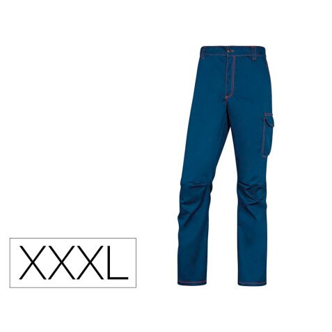 Pantalon de trabajo deltaplus cintura elastica 5 bolsillos color azul marino / naranja talla xxxl