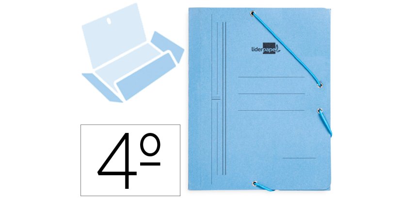 Carpeta liderpapel gomas tres solapas carton pintado cuarto color azul