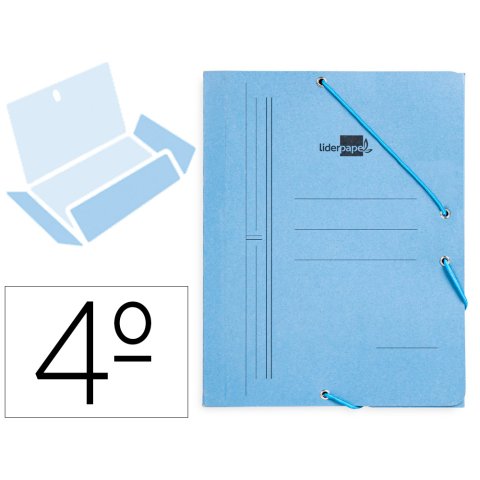 Carpeta liderpapel gomas tres solapas carton pintado cuarto color azul