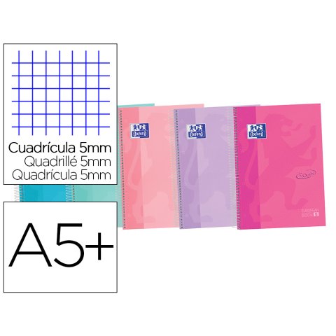 Cuaderno espiral oxford touch pastel europeanbook 5 tapa extradura din a4+ 120 hojas cuadro 5 mm colores surtidos