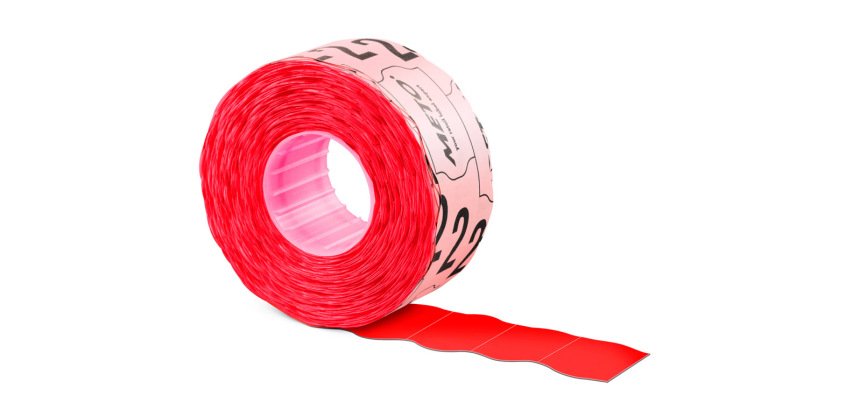 Etiquetas meto onduladas 26x12 mm rojo fluorescente adh. 2 rollo de 1000 unidades