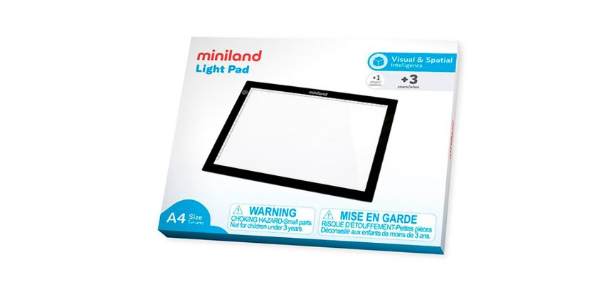 Mesa de luz led miniland para aprendizaje mediante estimulo visial formato din a4 360x270x5 mm