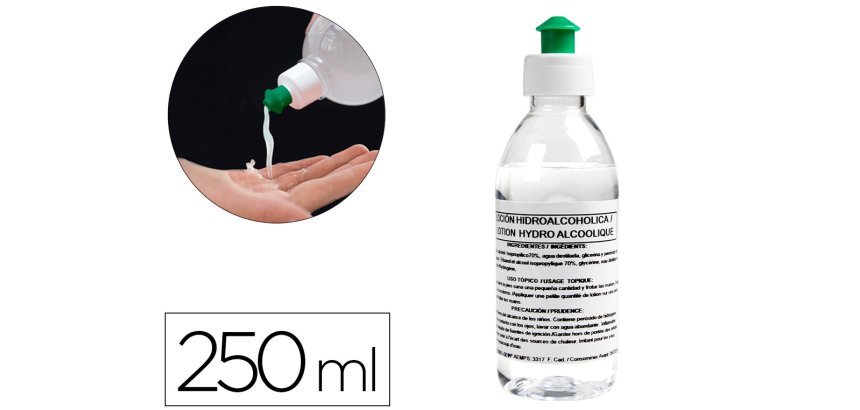 Gel hidroalcoholico higienizante para manos limpiay desinfecta sin necesidad de aclarado bote de 250 ml