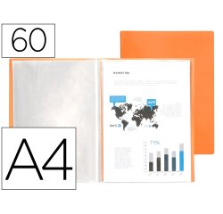 Carpeta liderpapel escaparate 60 fundas polipropileno din a4 naranja fluor opaco