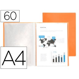 Carpeta liderpapel escaparate 60 fundas polipropileno din a4 naranja fluor opaco