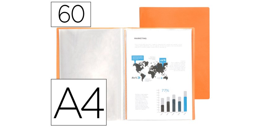 Carpeta liderpapel escaparate 60 fundas polipropileno din a4 naranja fluor opaco