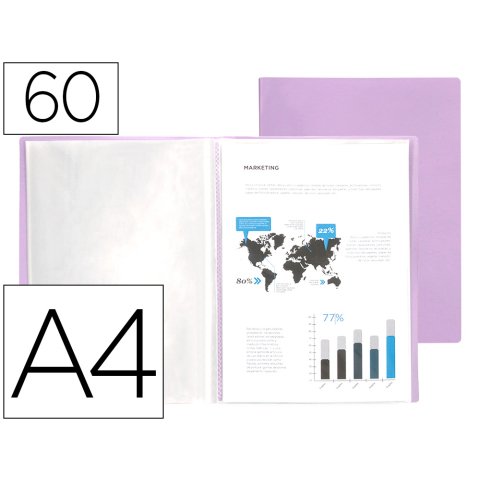 Carpeta liderpapel escaparate 60 fundas polipropileno din a4 lavanda opaco