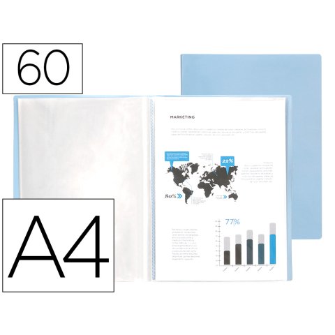 Carpeta liderpapel escaparate 60 fundas polipropileno din a4 celeste opaco