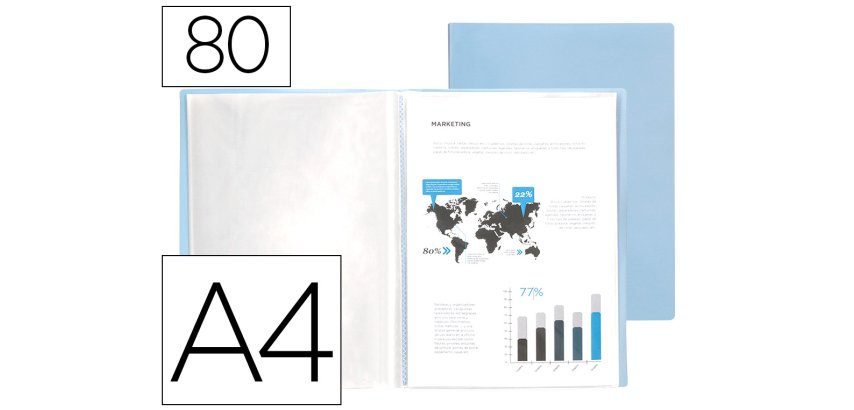 Carpeta liderpapel escaparate 80 fundas polipropileno din a4 celeste opaco