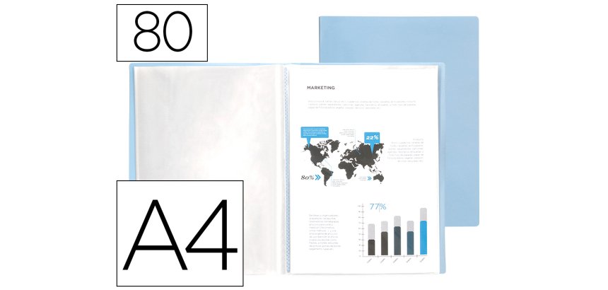Carpeta liderpapel escaparate 80 fundas polipropileno din a4 celeste opaco